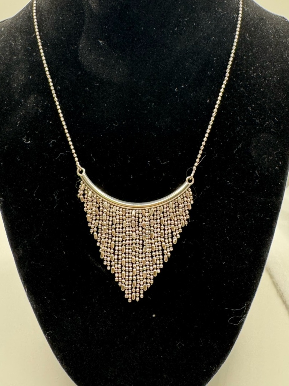 925 Italy Silver Beaded Fringe with Dangle Bar Necklace